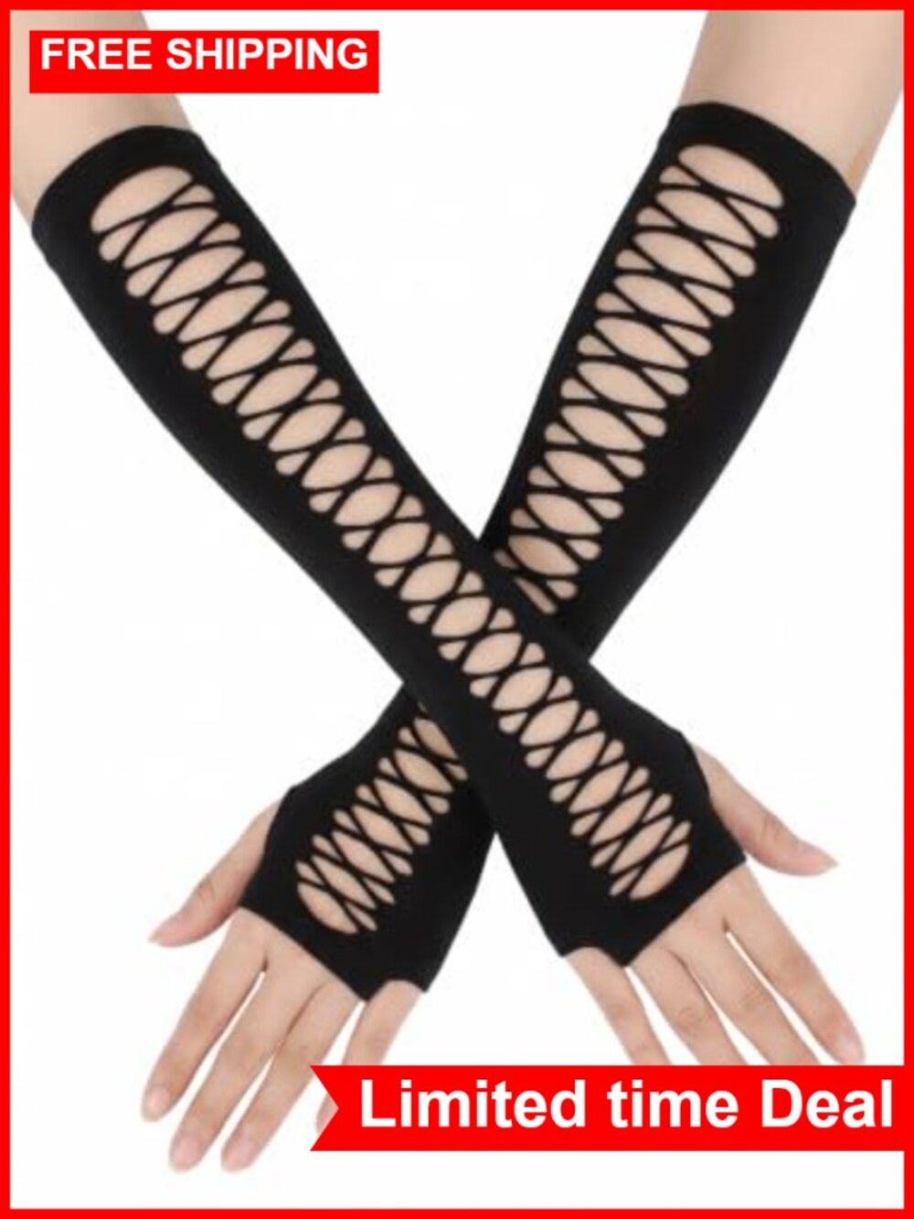 Black Fishnet Gloves for Women Cut Out Fingerless Arm Sleeve Y2K Grunge Gothic
